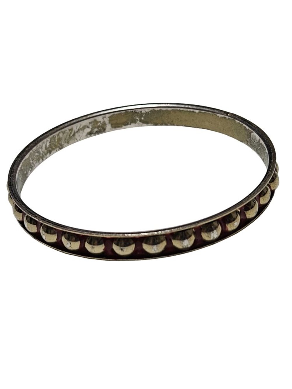 Vintage Red Metal Bangle Bracelet Gold Tone Dome Accents 80s 90s Punk Fashion